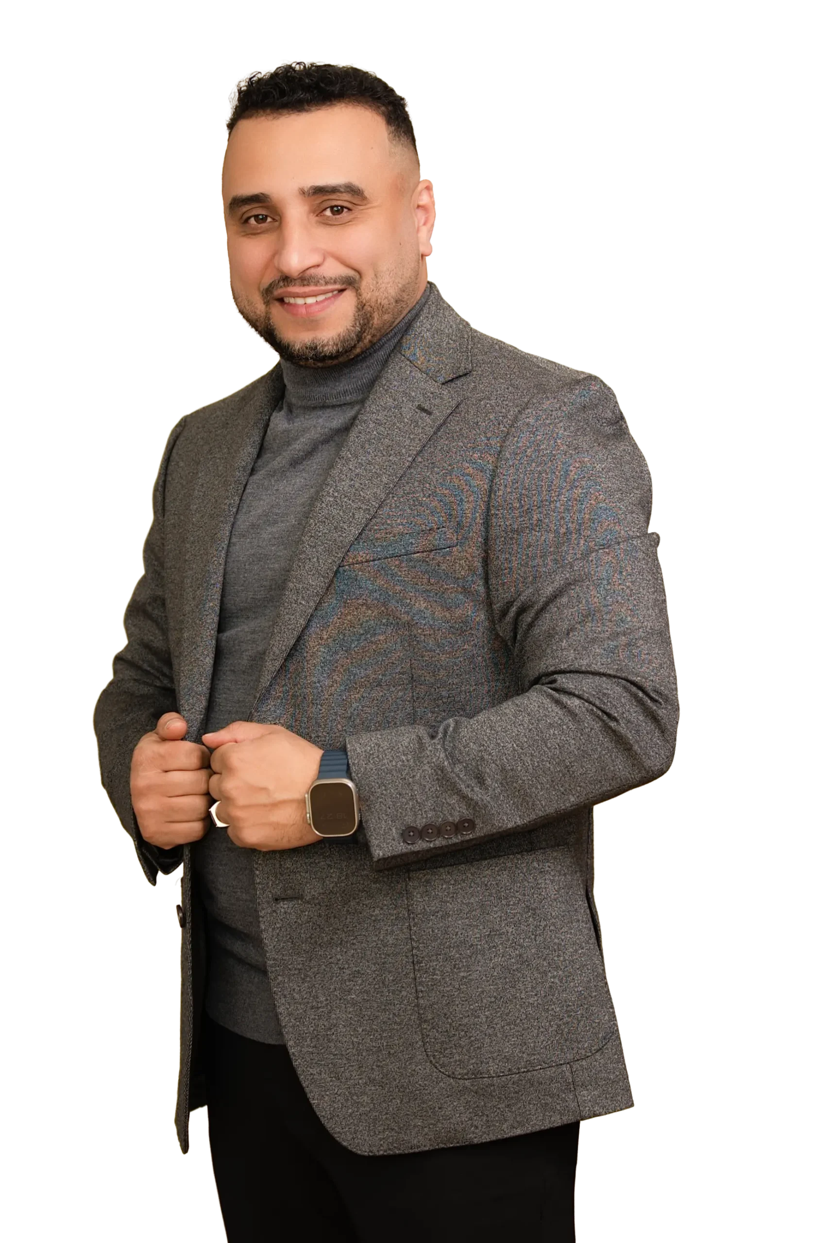 Me Wadii Mohammadi, avocat à Montréal, portrait professionnel en veston gris